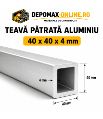 Teava patrata aluminiu 40 x 40 x 4 mm, 6 metri (EN AW-6060)